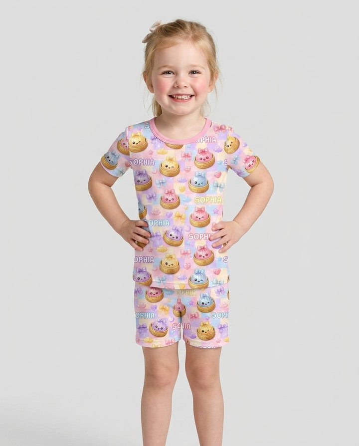 Conjunto de Pijama de Dos Piezas de Bambú con Mangas Cortas y Pantalones Cortos