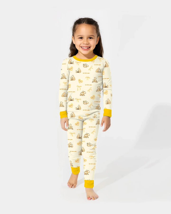 Sweat Yellow Mama Bear Two Piece Long Sleeve Pajama Set