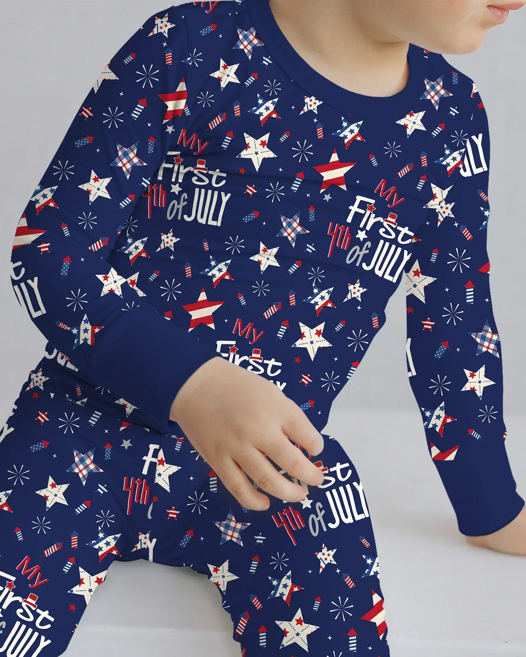 My First 4th of July Star Striped  Bamboo Two Piece Long Sleeve Pajama Set