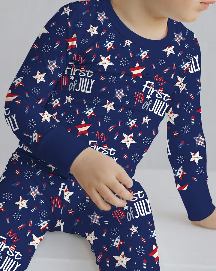 My First 4th of July Star Striped  Bamboo Two Piece Long Sleeve Pajama Set