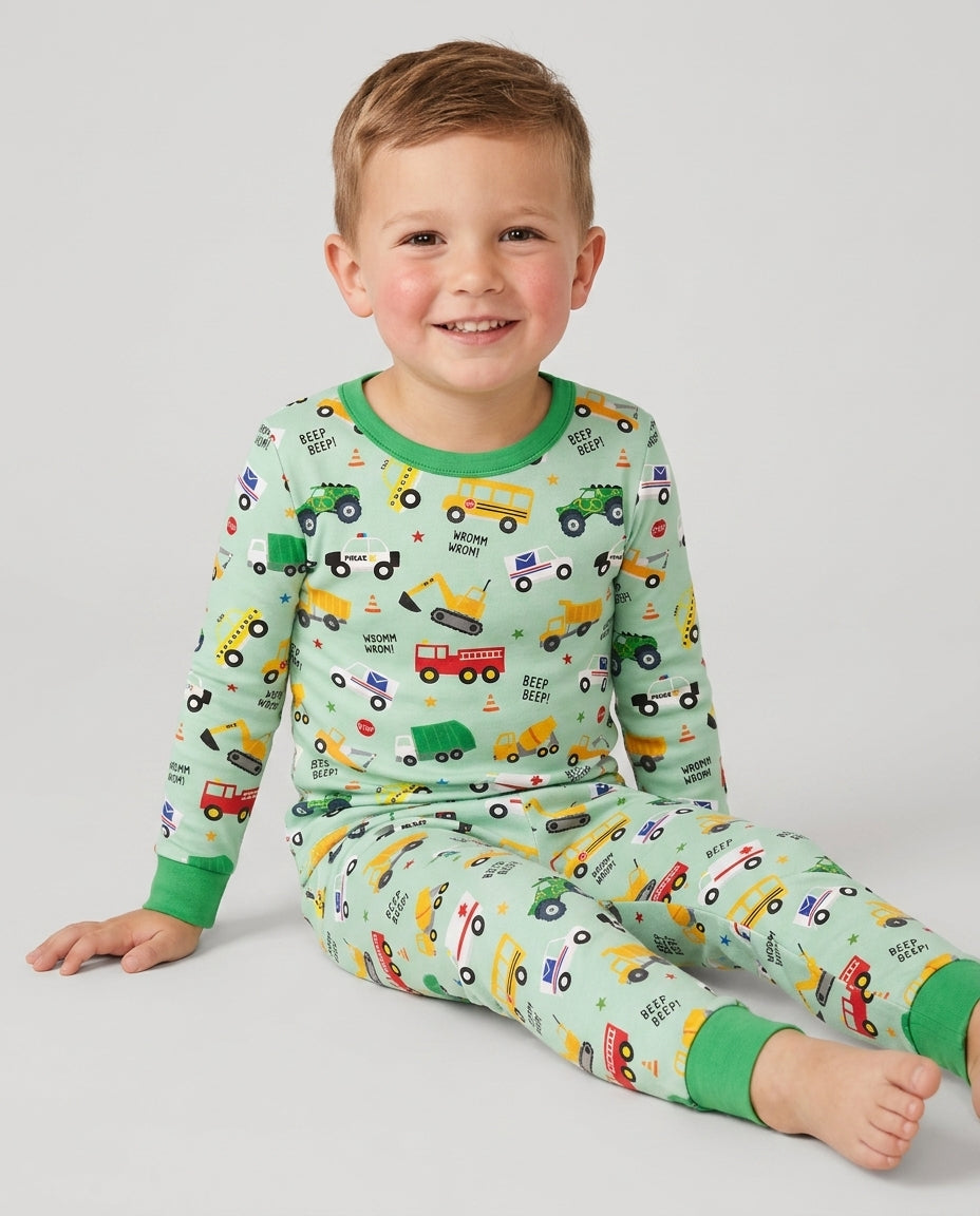 Lots Of Trucks Bamboo Two Piece Long Sleeve Pajama Set