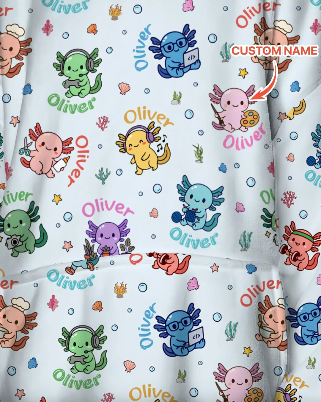 Custom Name Cute Hobby Axolotl Blanket Hoodie