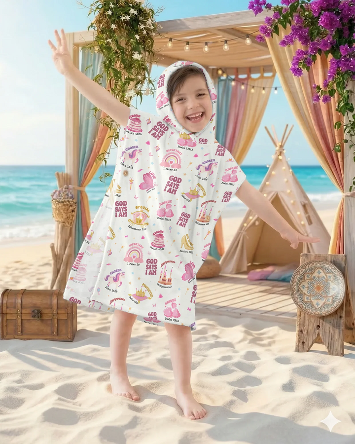 God Says I Am Girl Bamboo Swim Poncho