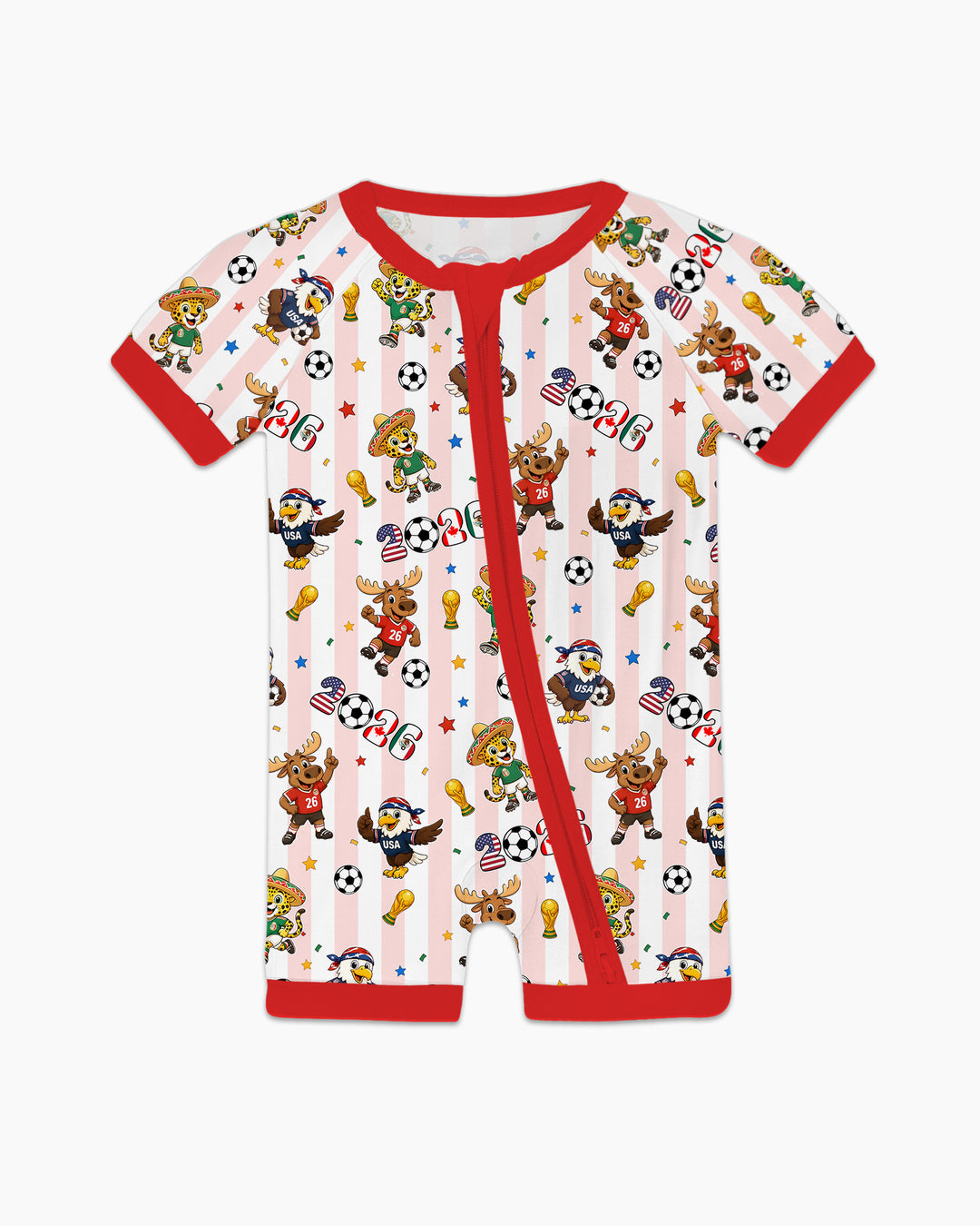 Striped Cute Mascots Soccer Cup 2026 Bamboo Shorty Zippy