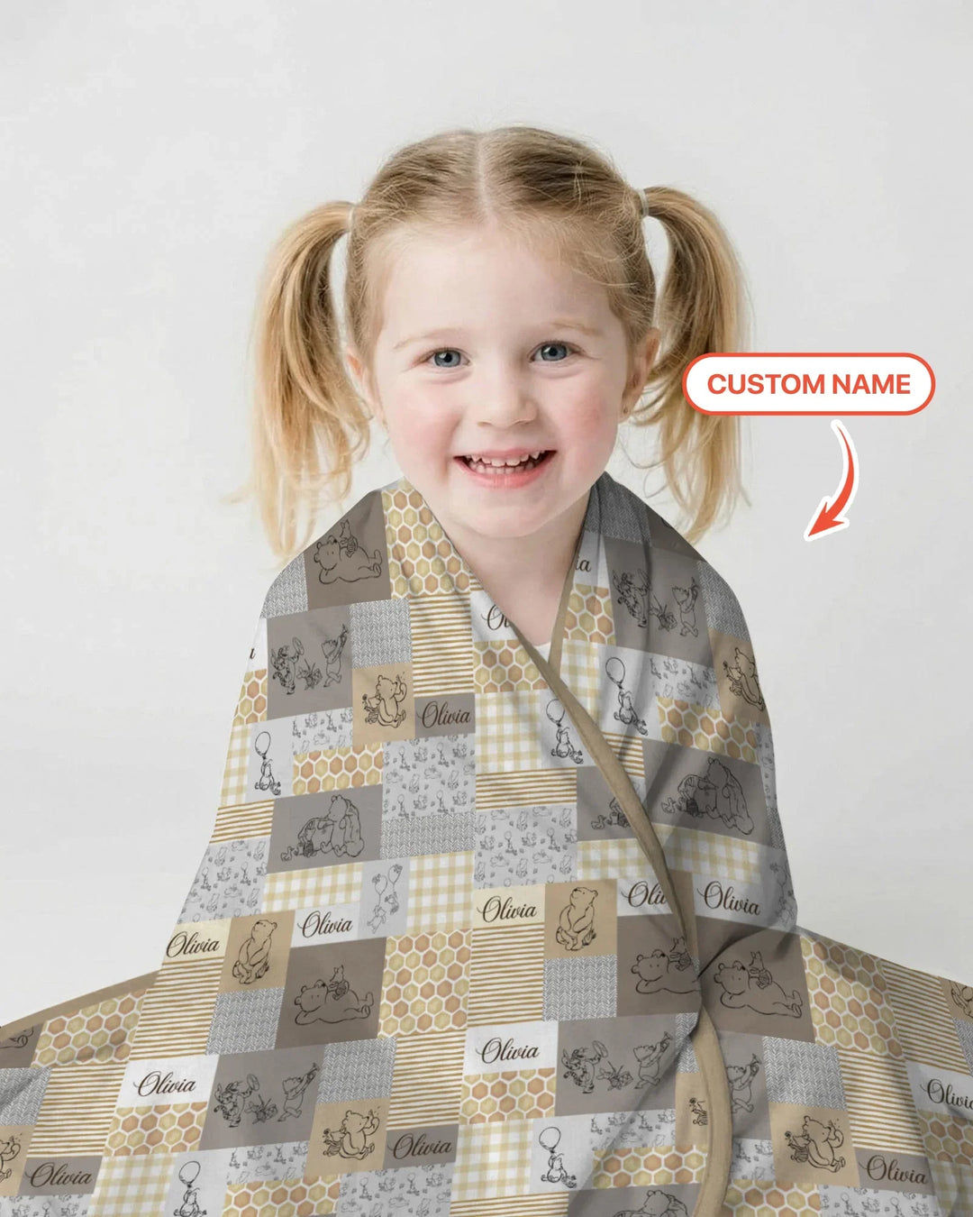 Personalized Classic Bear Patchwork Bamboo Blanket
