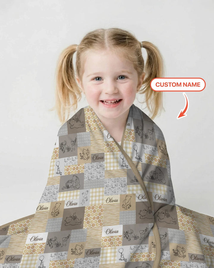 Personalized Classic Bear Patchwork Bamboo Blanket