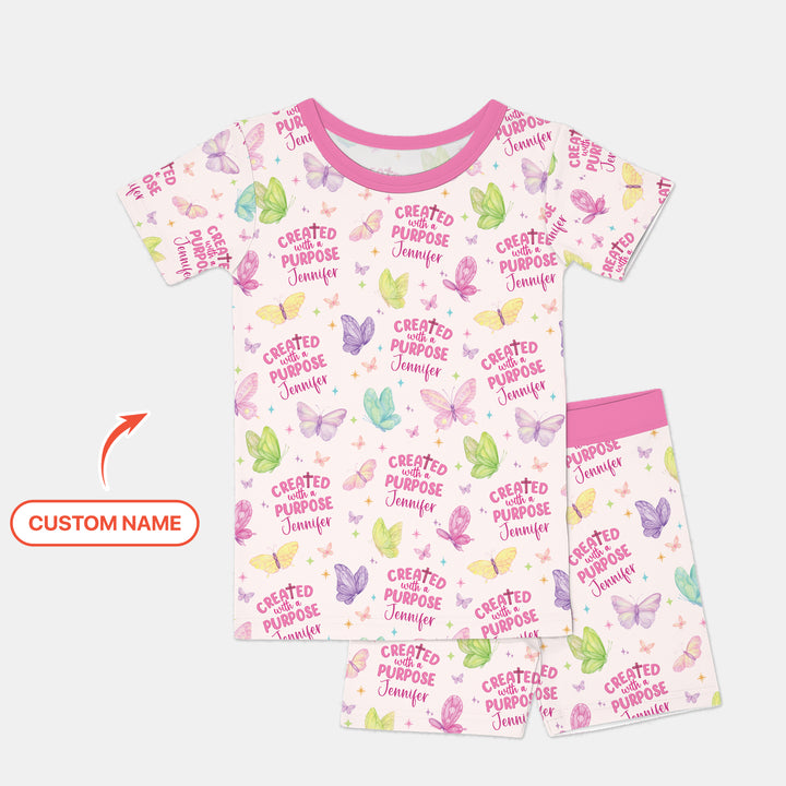 Created With A Purpose Custom Name Two Piece Short Sleeve Shorts Pajama Set
