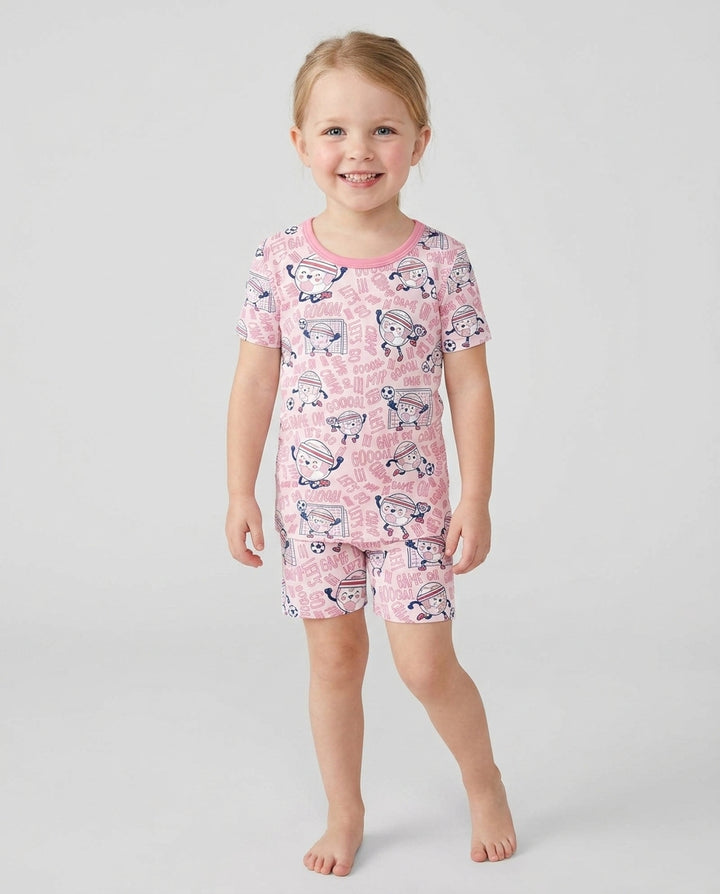 Happy Soccer Ball Family Matching Bamboo Two Piece Short Sleeve Shorts Pajama Set