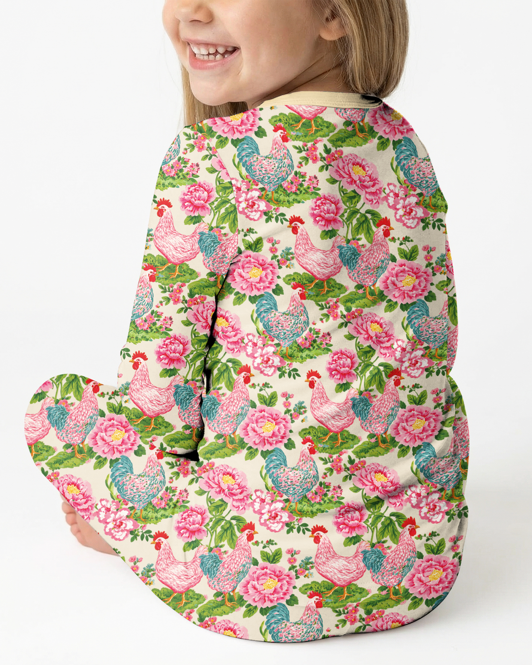 Chicken and Peony Mommy And Me Matching Bamboo Two Piece Long Sleeve Pajama Set