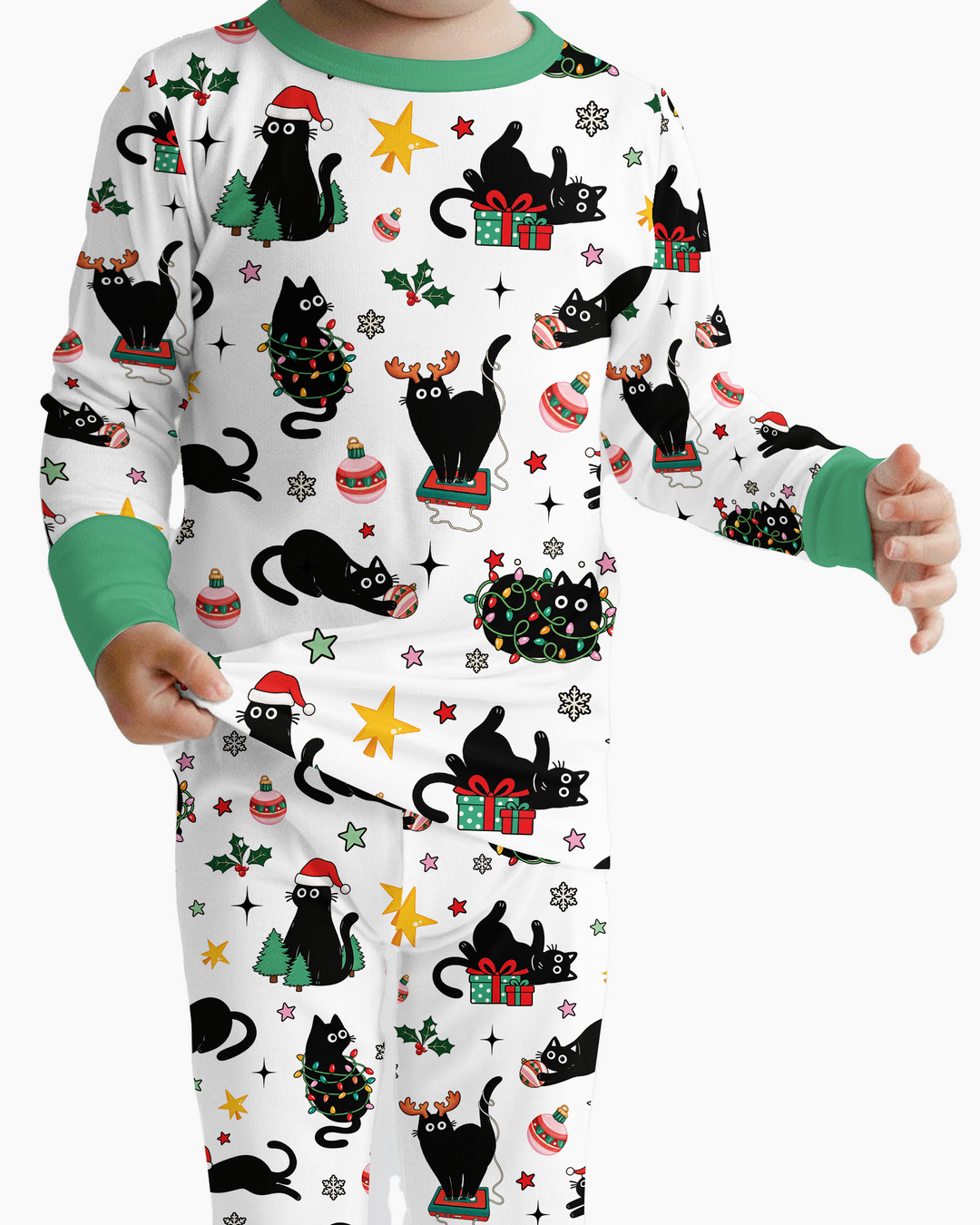Christmas Black Cats Bamboo Two Piece Long Sleeve Pajama Set