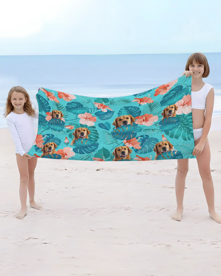 Hawaiian Custom Photo Dog Bamboo Beach Towel