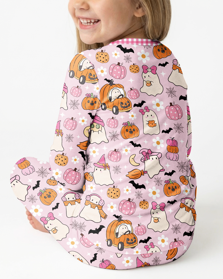 Pink Boo Patch Bamboo Two Piece Long Sleeve Pajama Set