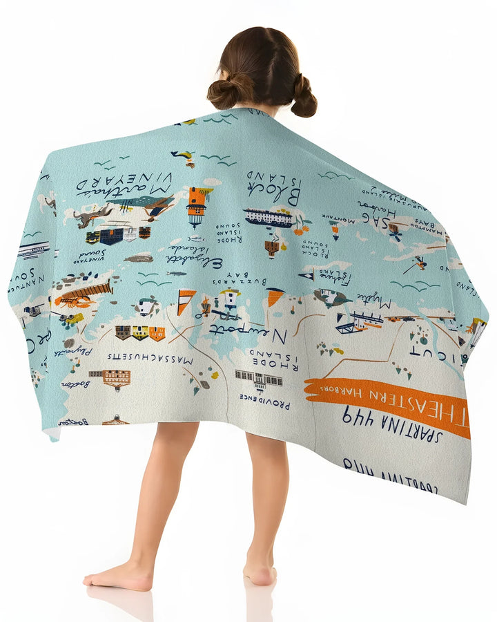 Massachusetts Coastal Explorer Map Bamboo Beach Towel