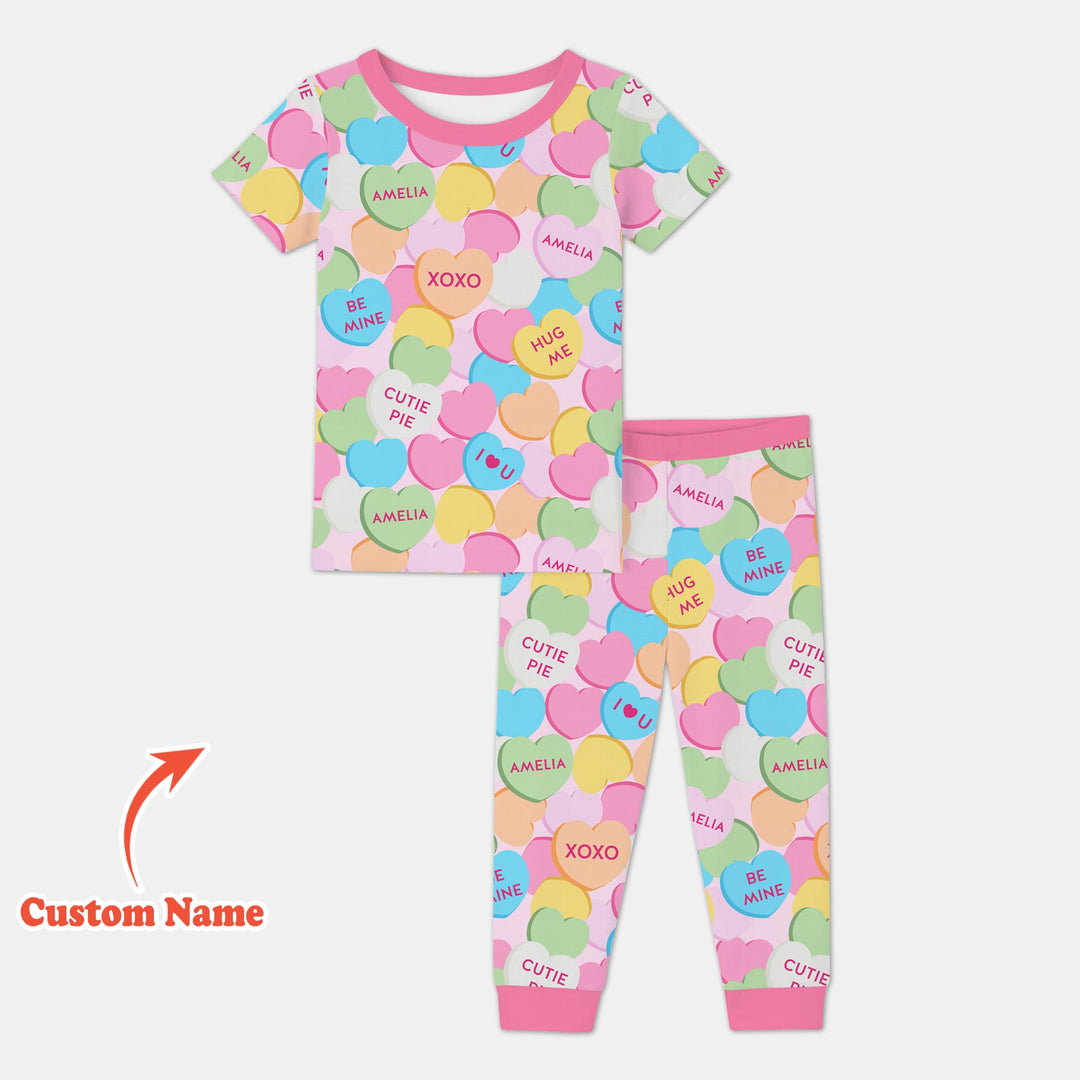 Valentine Candy Crush Family Matching Two Piece Short Sleeve Pajama Set