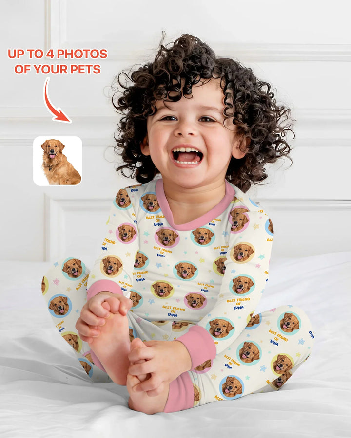 Best Friend Custom Name And Pet Photos Bamboo Two Piece Long Sleeve Pajama Set