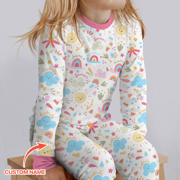 Custom Name Positive Spring Garden Two Piece Long Sleeve Pajama Set