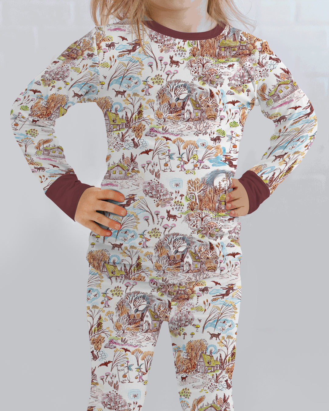 Whimsical Halloween Village Bamboo Two Piece Long Sleeve Pajama Set