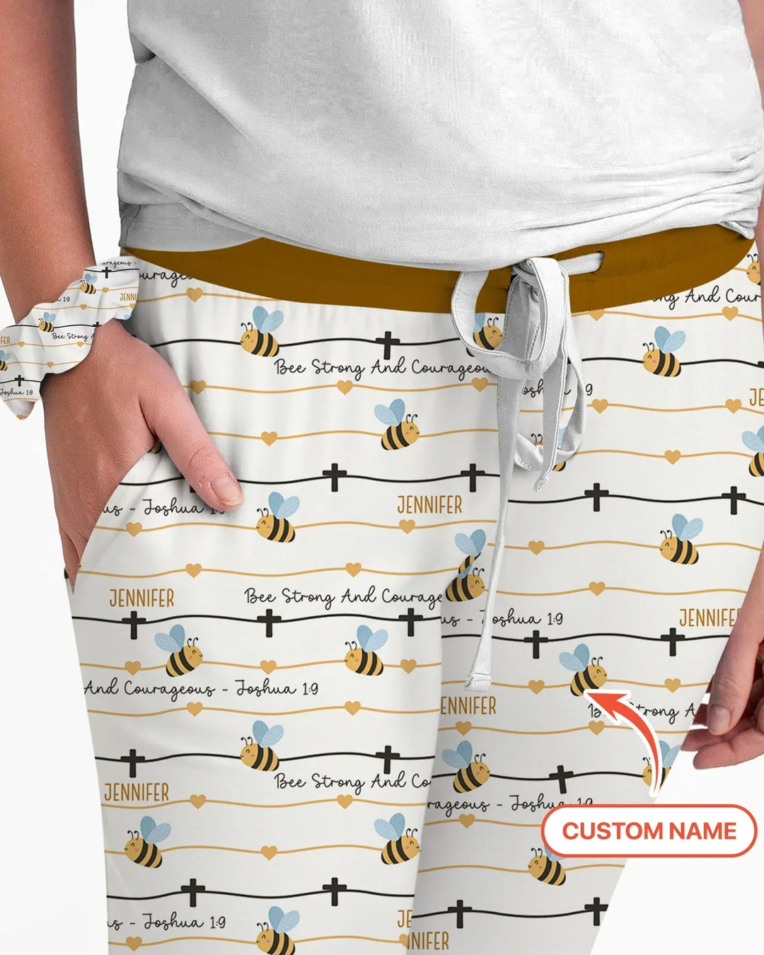 Bee Strong And Courageous Custom Name Bamboo Women Pajama Set