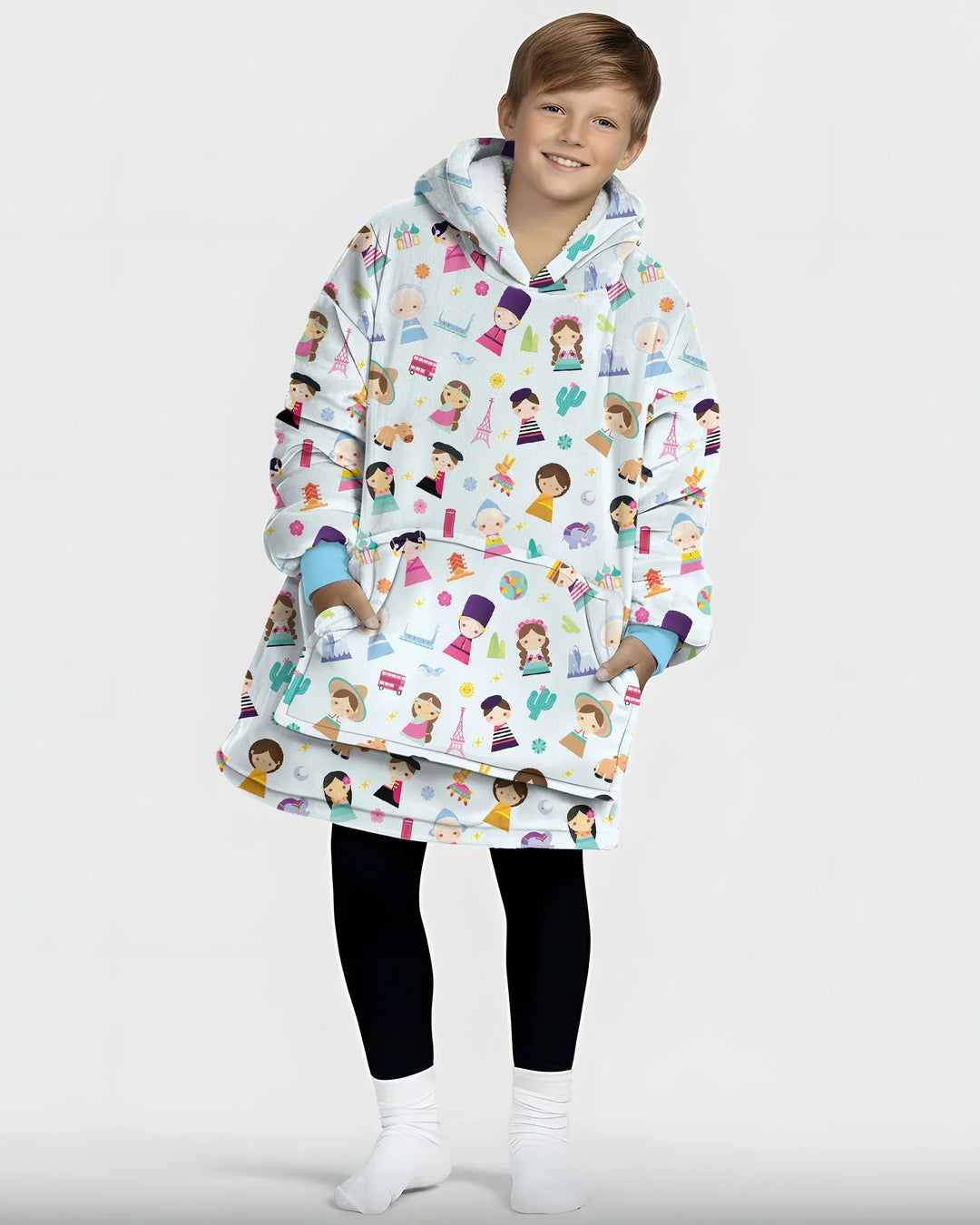 Tiny Friends Around the World Wearable Bamboo Blanket Hoodie
