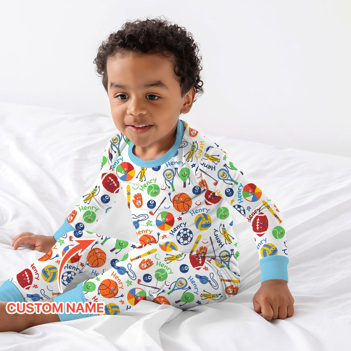 Play Ball Custom Name Two Piece Long Sleeve Pajama Set