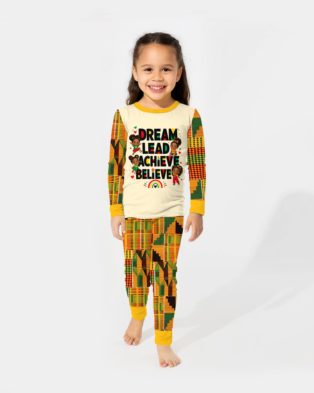 Black Girl Dream Lead Achieve Believe Bamboo Two Piece Long Sleeve Pajama Set
