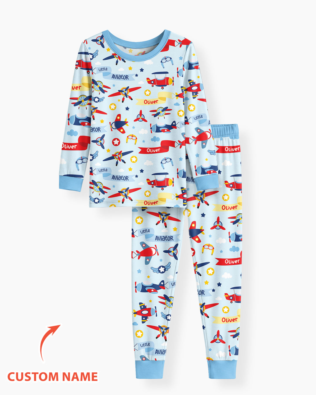 Our Little Aviator Custom Name Bamboo Two Piece Long Sleeve Pajama Set