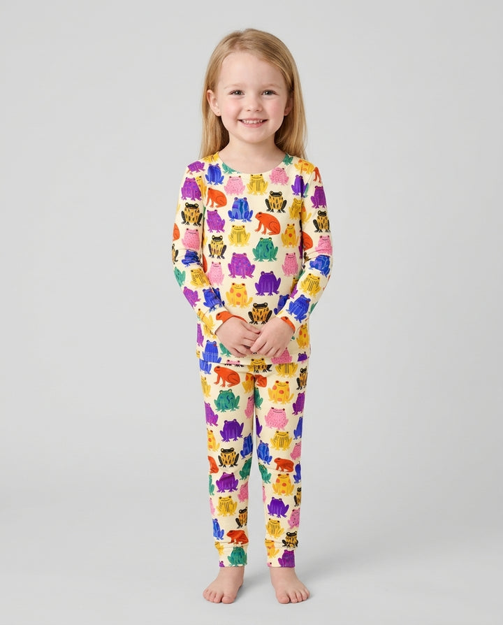 Rainbow Frog Parade Bamboo Two Piece Long Sleeve Pajama Set