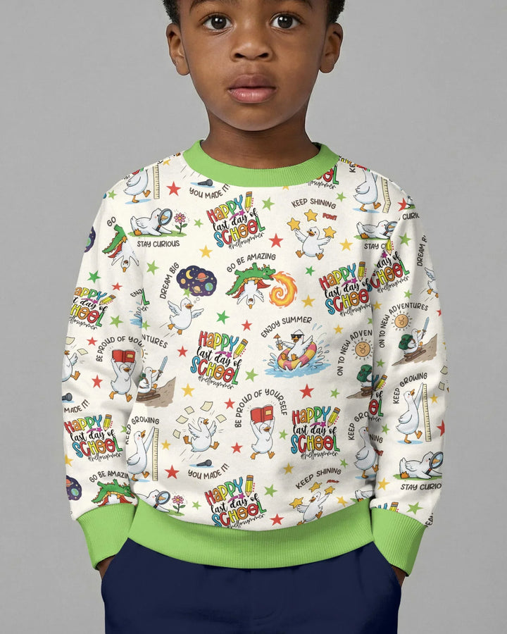 Sudadera de bambú con cuello redondo y el texto "Silly Goose Happy Last Day of School"
