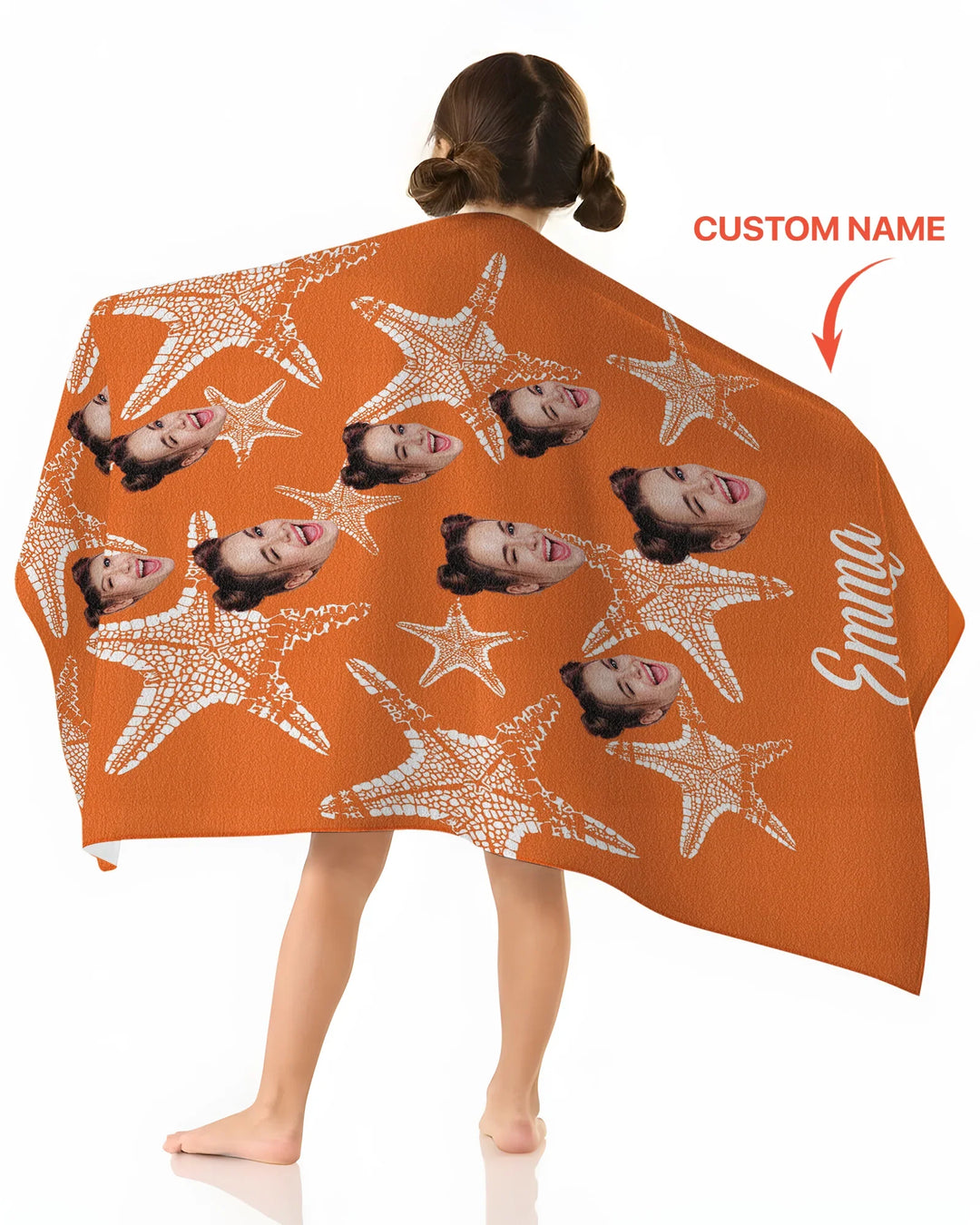 Custom Photo Starfish With Names Bamboo Beach Towel
