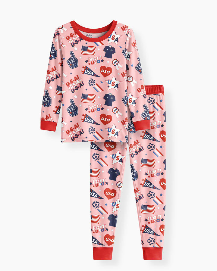 Soccer Party Team USA Bamboo Two Piece Long Sleeve Pajama Set