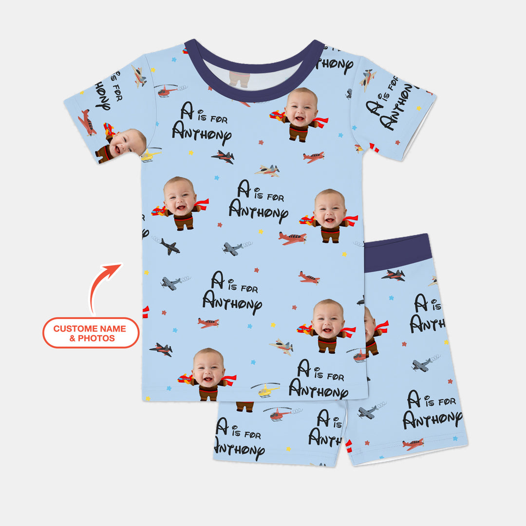 Custom Photo Face Dream Jobs Pilot Two Piece Short Sleeve Shorts Pajama Set