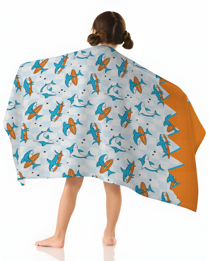 Surfing Sharks Check Bamboo Beach Towel