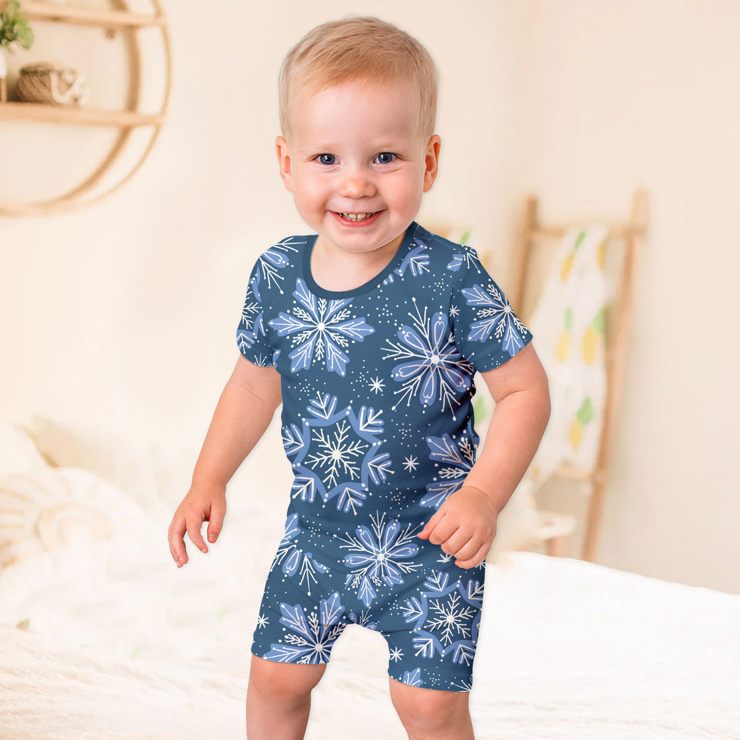 Winter Snowflakes Two Piece Short Sleeve Shorts Pajama Set