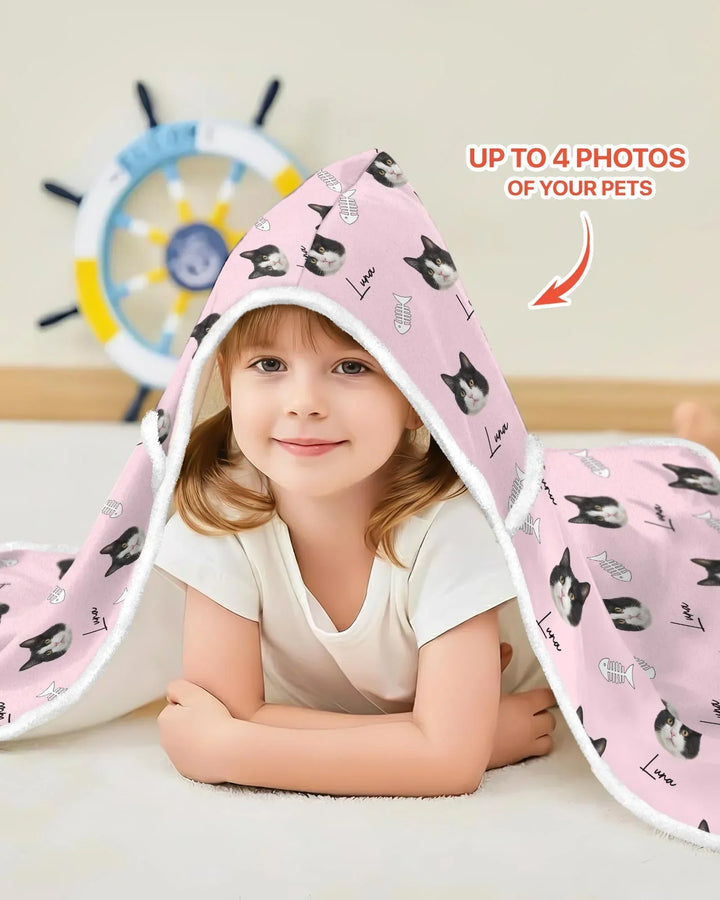 Custom Name and Pet Photos Wearable Hooded Blanket