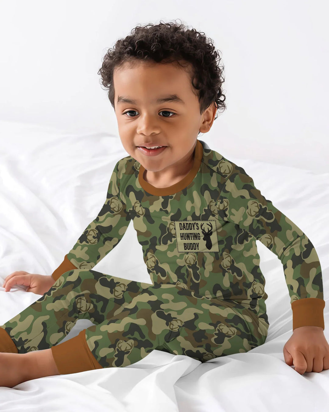 Embroidered Matching With Hunting Dad Bamboo Two Piece Long Sleeve Pajama Set