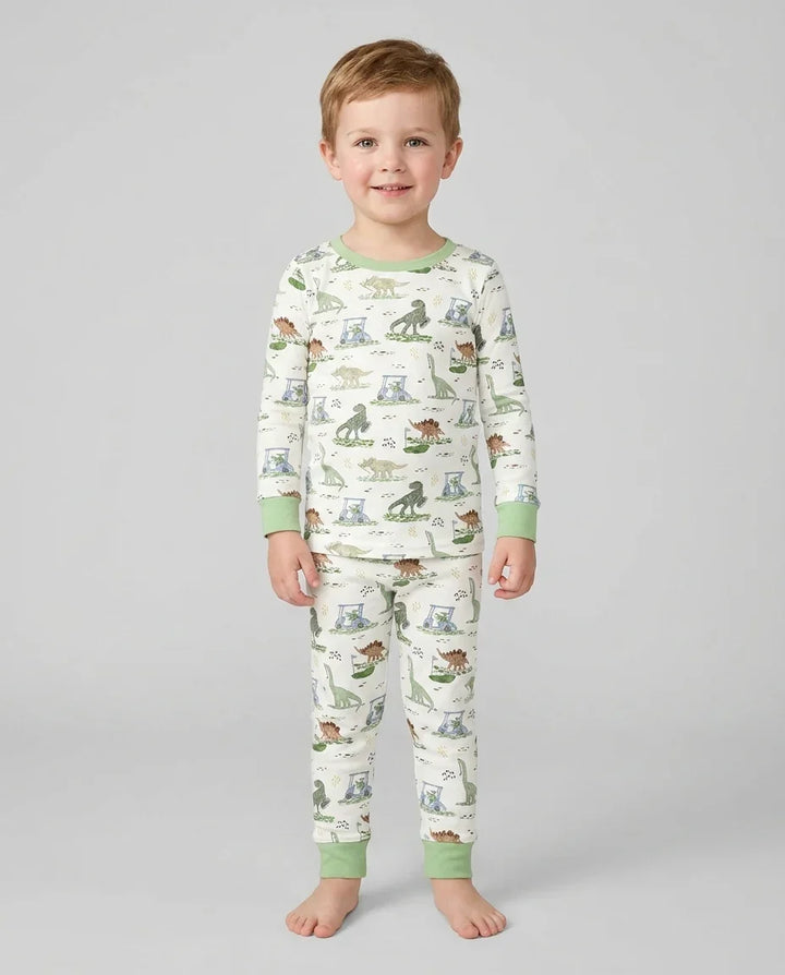 Dinos On The Green Daddy & Me Matching Bamboo Two Piece Long Sleeve Pajama Set