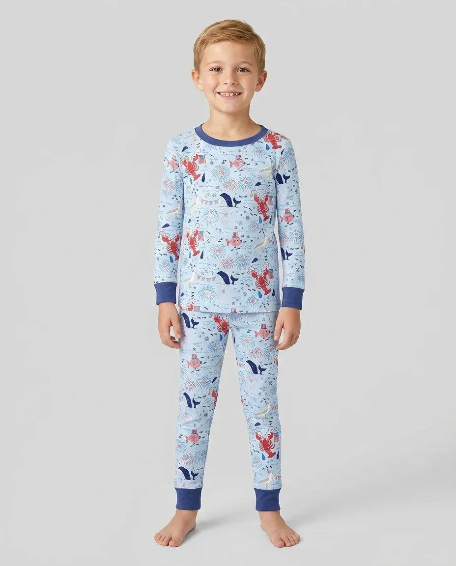 Zweiteiliges Langarm-Pyjama-Set mit Sommerfrüchten