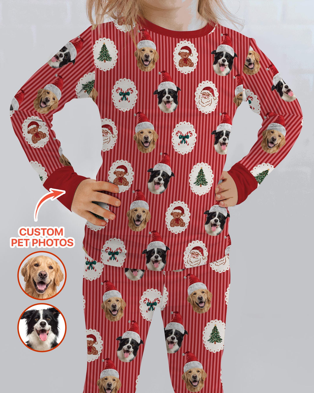 Custom Pet Face Christmas Cameo Bamboo Two Piece Long Sleeve Pajama Set