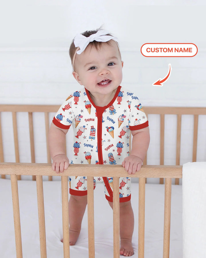 Custom Name Red, White & Ice Cream Bamboo Shorty Zippy