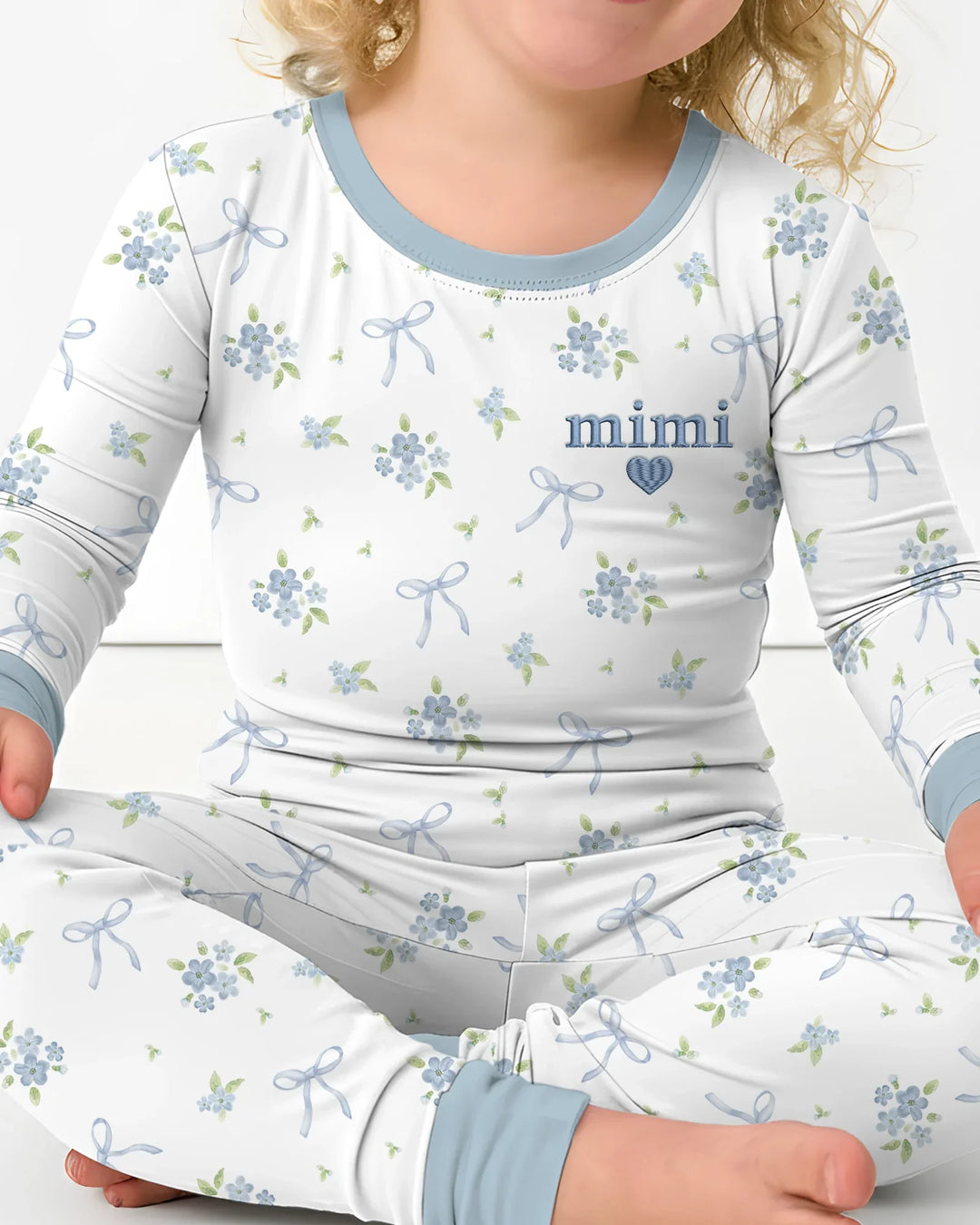 Mommy and Me Matching Embroidered Baby Bamboo Two Piece Long Sleeve Pajama Set