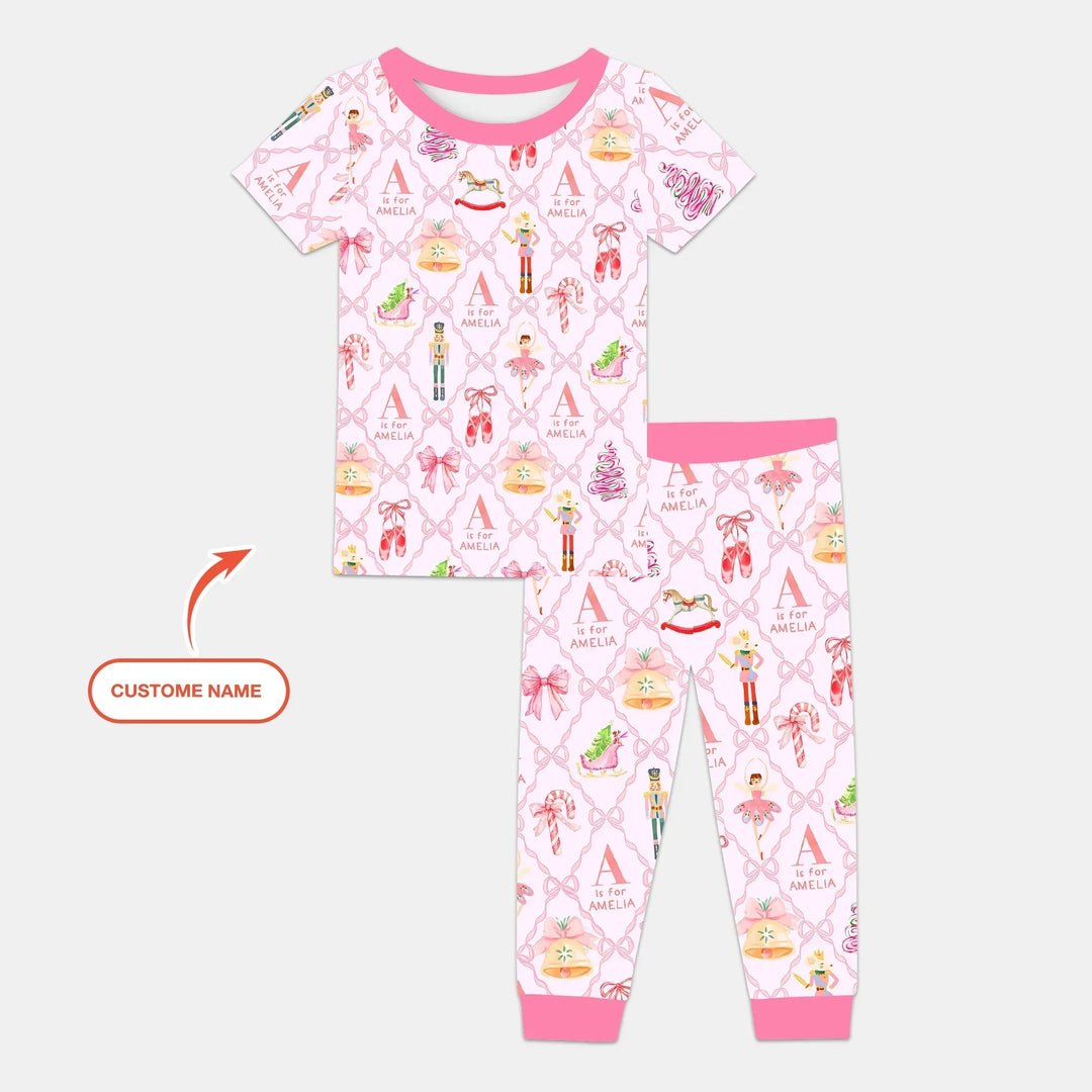 Nutcracker Sweet Dreams Custom Name Two Piece Short Sleeve Pajama Set , Nutcracker Sweet Dreams Custom Name Two Piece Short Sleeve Pajama Set - 12-18M