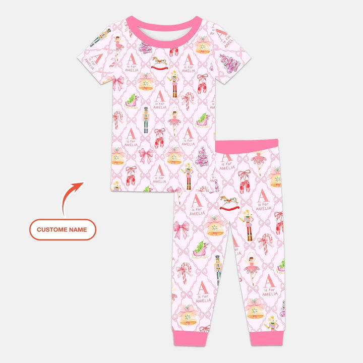 Nutcracker Sweet Dreams Custom Name Two Piece Short Sleeve Pajama Set , Nutcracker Sweet Dreams Custom Name Two Piece Short Sleeve Pajama Set - 12-18M