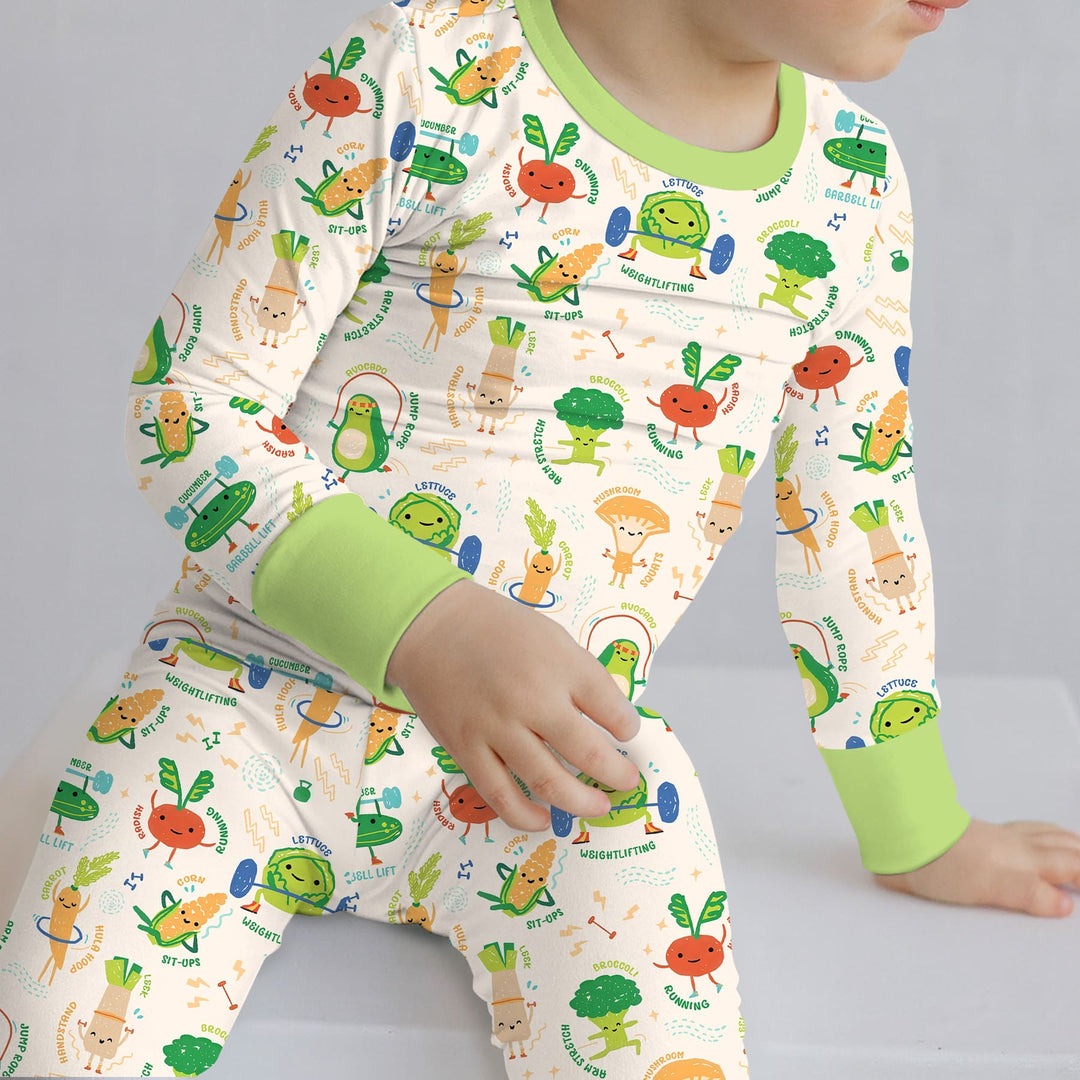 Exercise Veggie Two Piece Long Sleeve Pajama Set