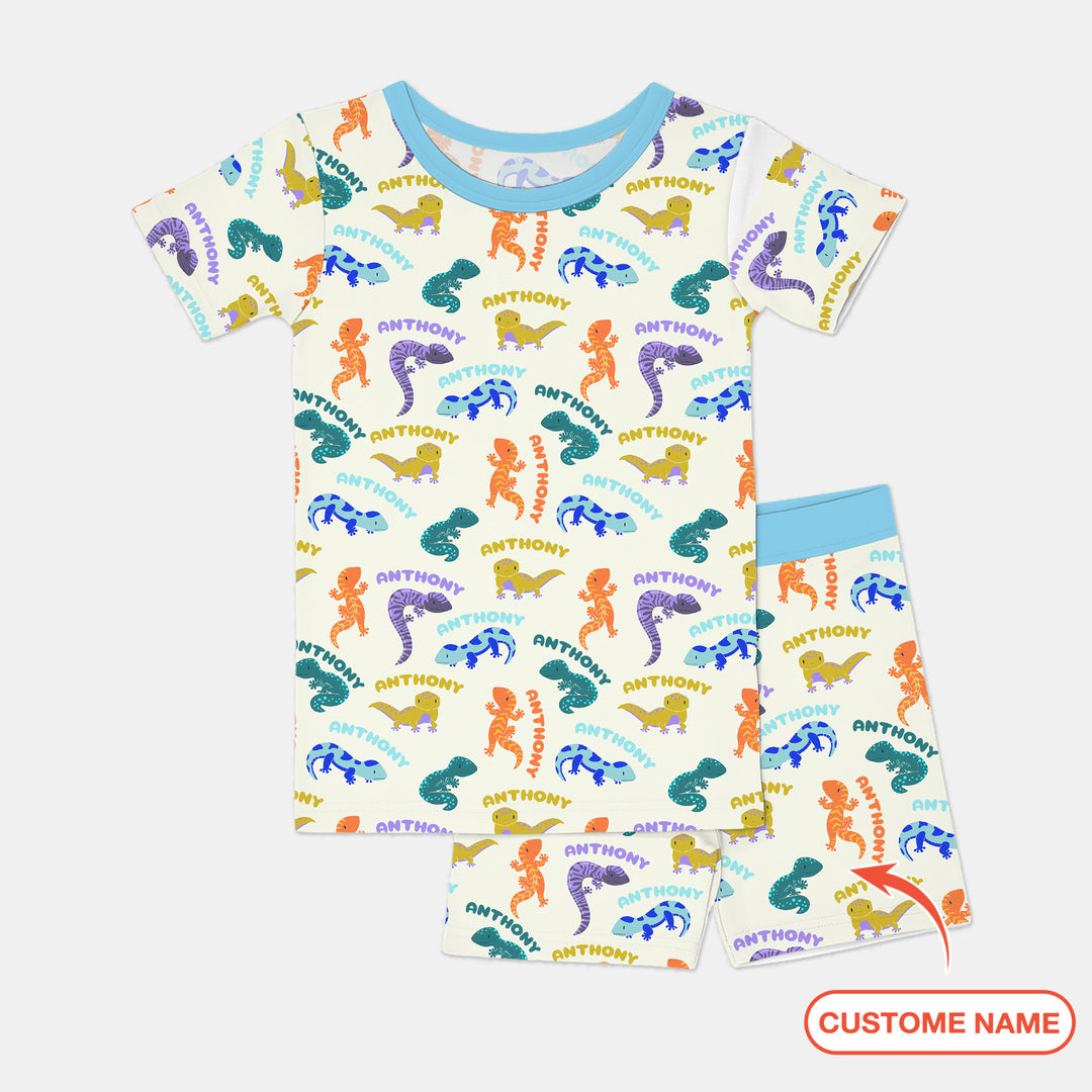 Custom Name Little Salamander Two Piece Short Sleeve Shorts Pajama Set