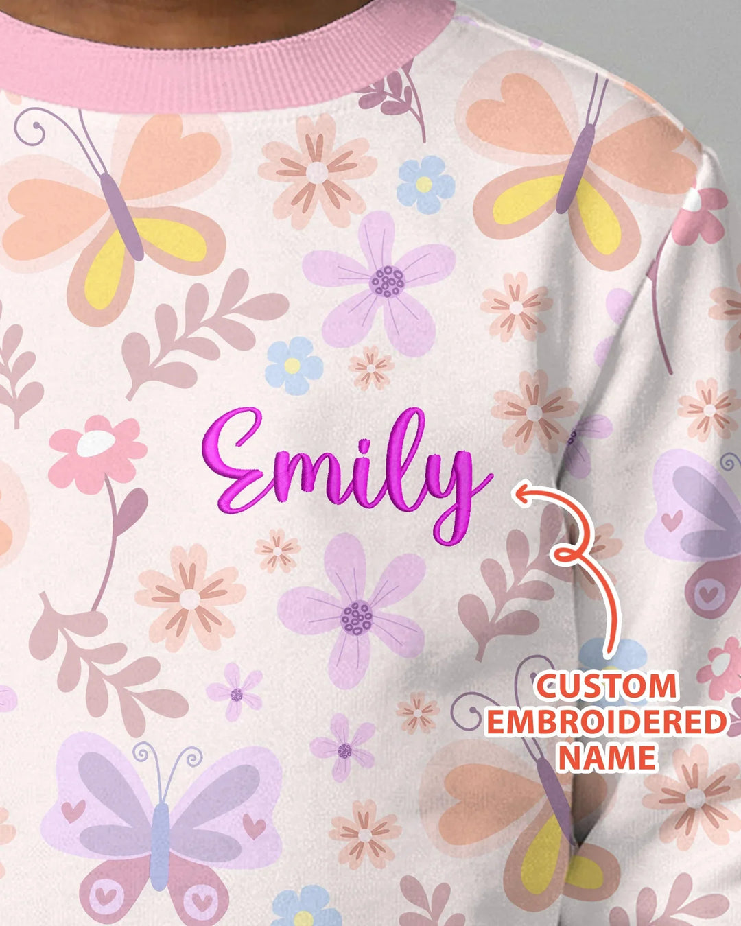 Custom Embroidered Name Butterfly Bamboo Crewneck Sweatshirt