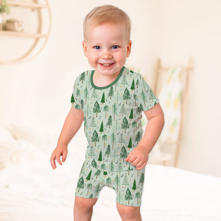 Green Christmas Tree Farm Two Piece Short Sleeve Shorts Pajama Set