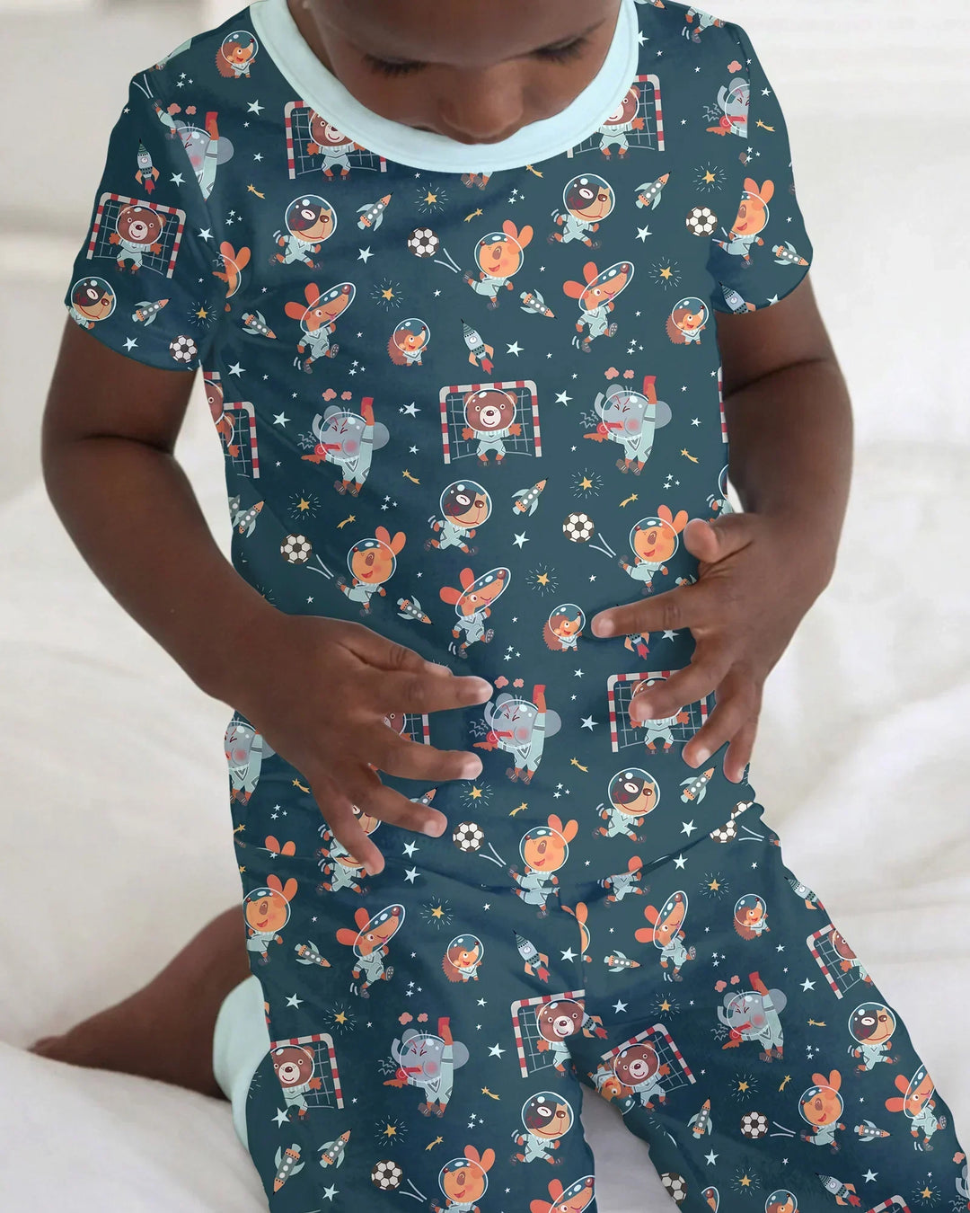 Space Soccer Bamboo Two Piece Short Sleeve Pajama Set