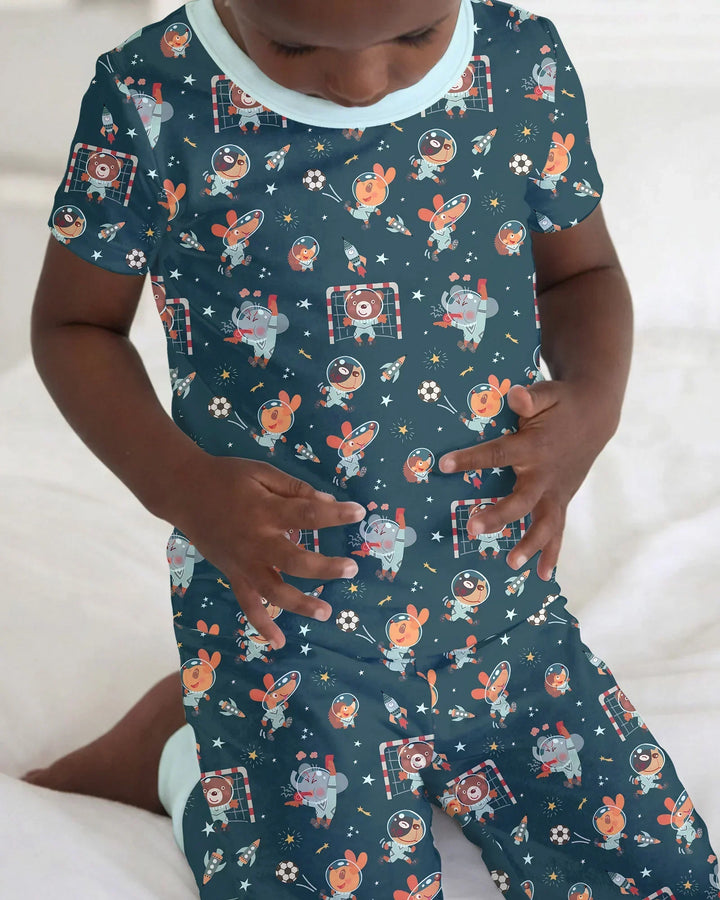 Space Soccer Bamboo Two Piece Short Sleeve Pajama Set