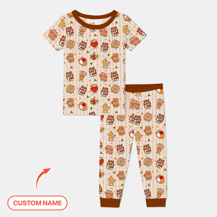 Christmas Mexican Cookies Custom Name For Boys Two Piece Short Sleeve Pajama Set