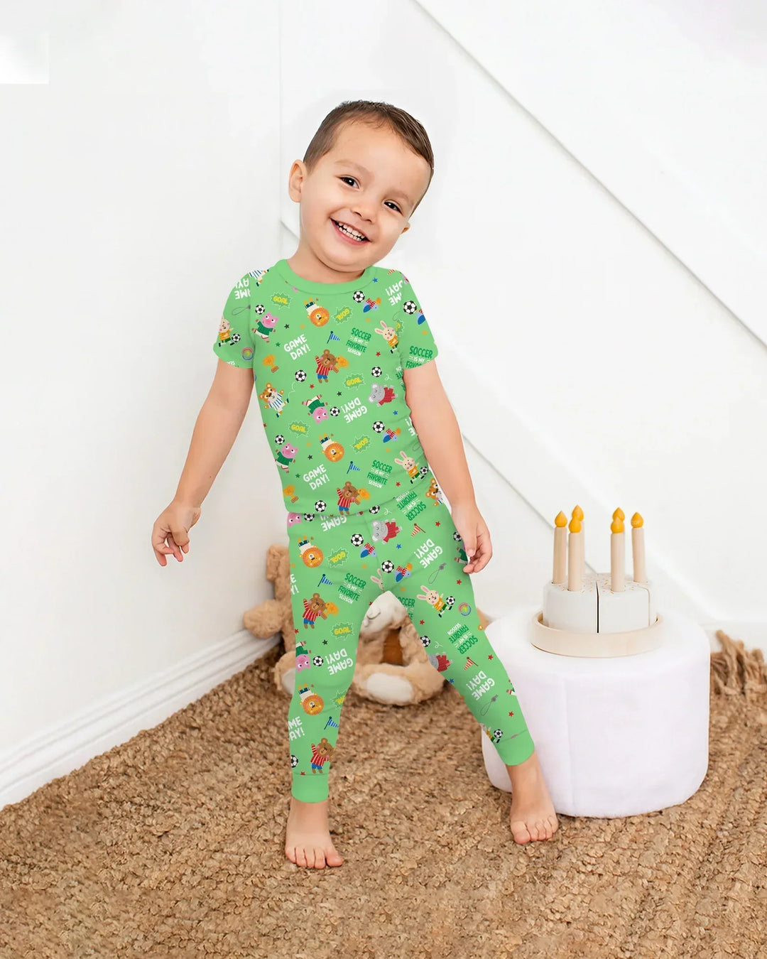 The World Cup Soccer Animals Bamboo Two Piece Short Sleeve Pajama Set